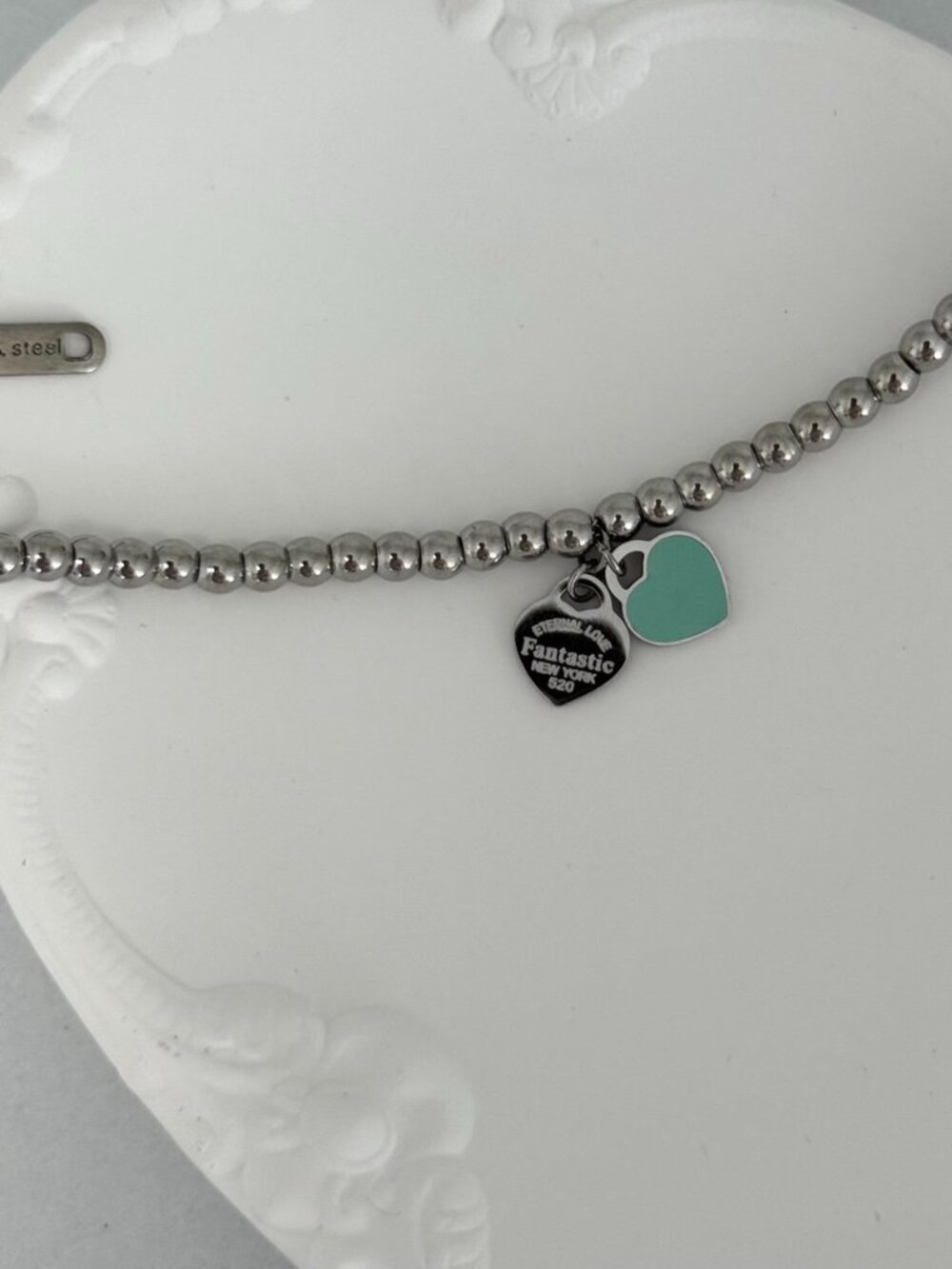 SKU0415 Retro Silver Green Heart shape Women Charm Bracelet Stainless steel